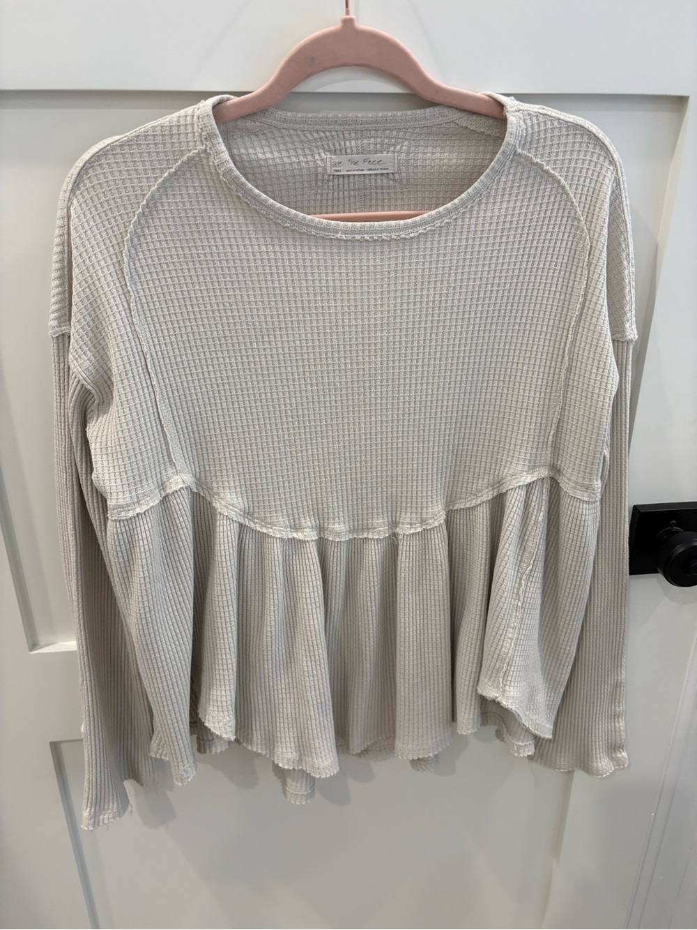 Free People Women’s Cream Waffle Knit Peplum Long-Sleeve Top
